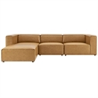 Maklaine Contemporary Faux Leather Sofa and Ottoman Set in Tan