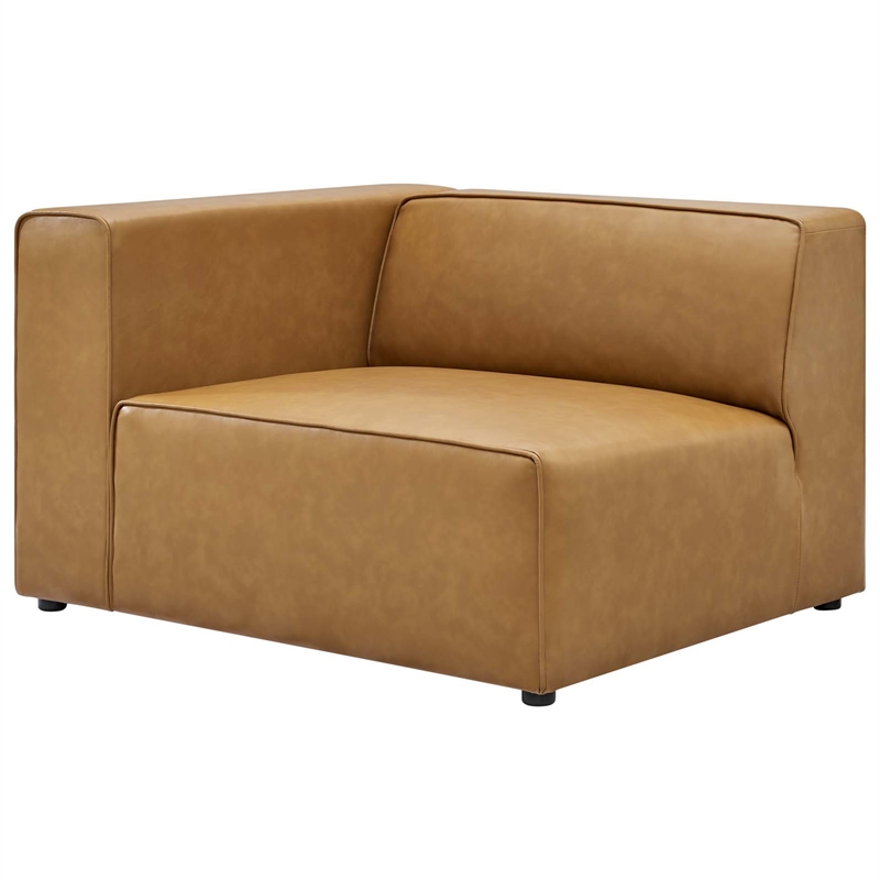 Maklaine Contemporary Faux Leather Sofa and Ottoman Set in Tan