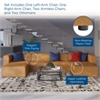 Maklaine Modern Faux Leather Sofa Set with 2 Ottomans in Tan