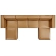 Maklaine Modern Faux Leather Sofa Set with 2 Ottomans in Tan