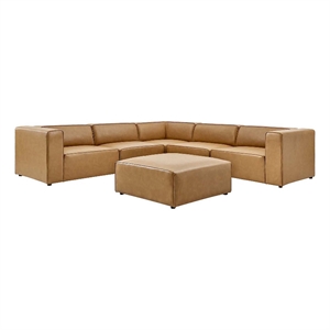 Maklaine Contemporary Faux Leather Sectional Sofa Set Set in Tan