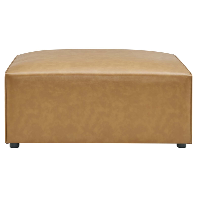 Maklaine Modern Faux Leather Sectional Sofa Set with Ottoman in Tan