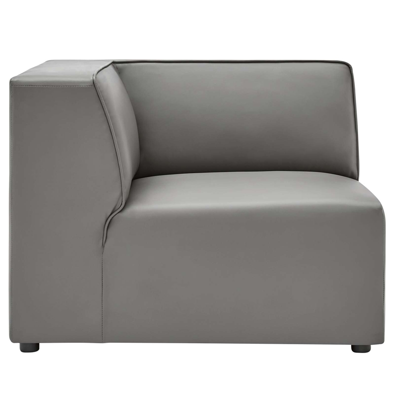 Maklaine Contemporary Faux Leather Corner Chair in Gray Finish