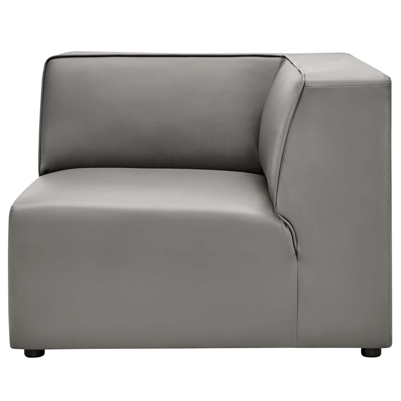 Maklaine Contemporary Faux Leather Corner Chair in Gray Finish