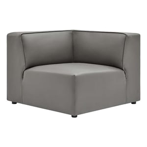 Maklaine Contemporary Faux Leather Corner Chair in Gray Finish