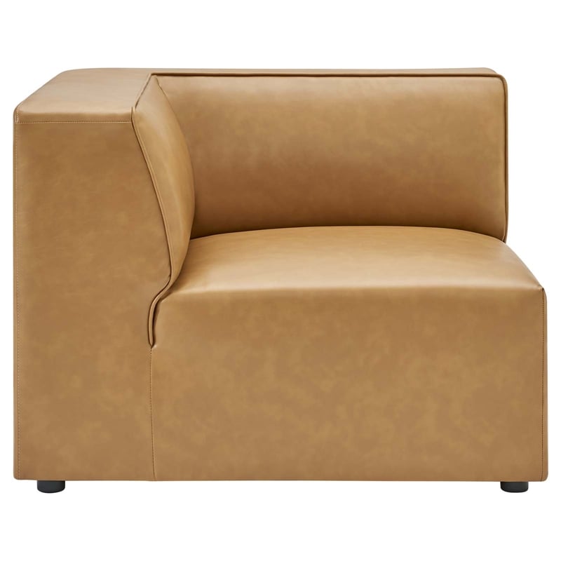 Maklaine Contemporary Faux Leather Corner Chair in Tan Finish