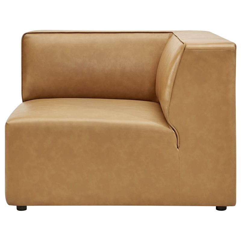Maklaine Contemporary Faux Leather Corner Chair in Tan Finish