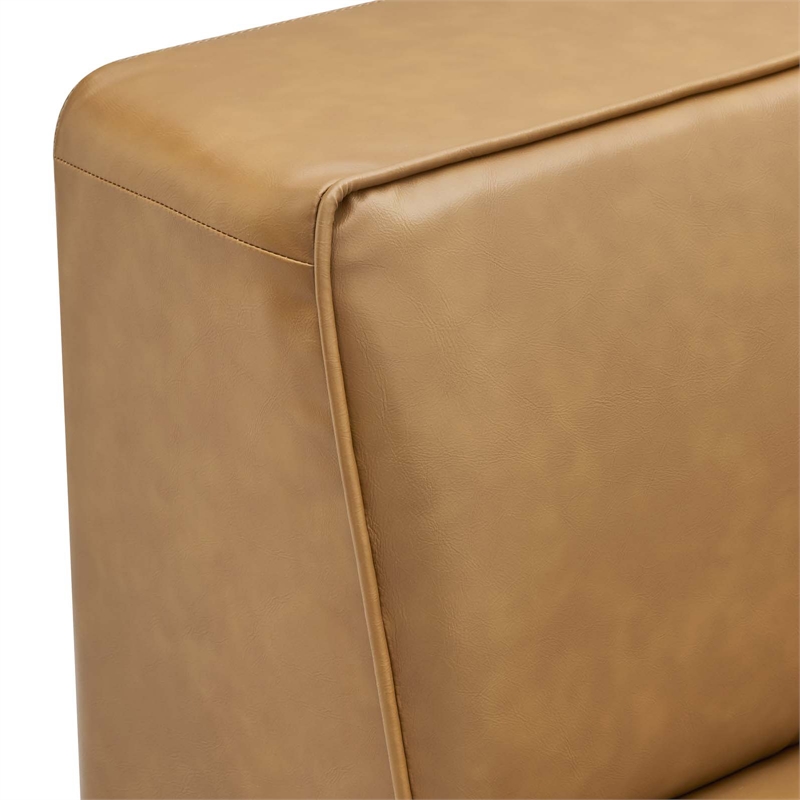 Maklaine Contemporary Faux Leather Corner Chair in Tan Finish