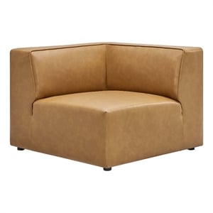 Maklaine Contemporary Faux Leather Corner Chair in Tan Finish