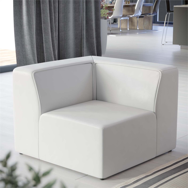 Maklaine Contemporary Faux Leather Corner Chair in White Finish