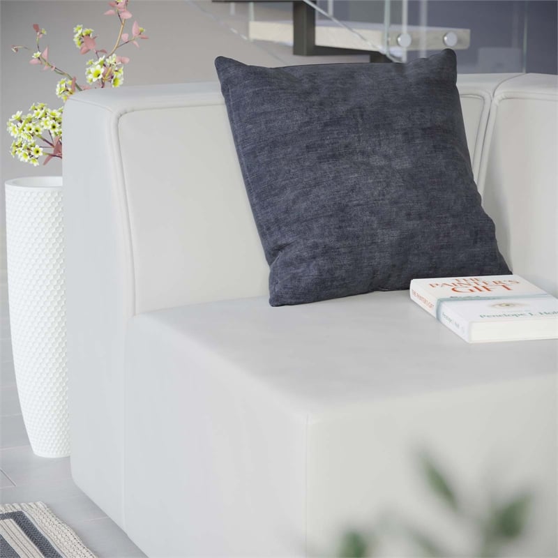 Maklaine Contemporary Faux Leather Corner Chair in White Finish