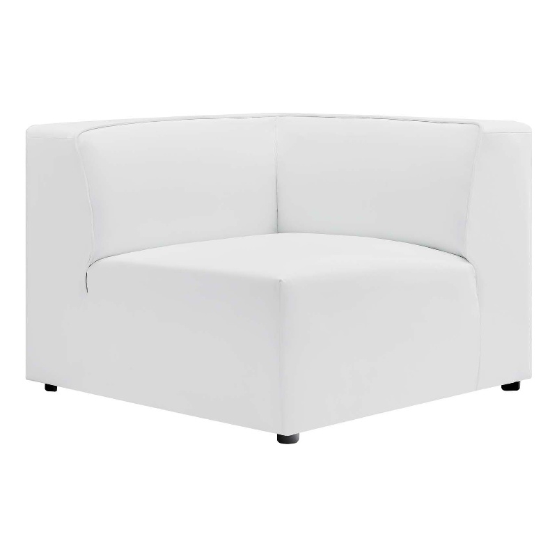 Maklaine Contemporary Faux Leather Corner Chair in White Finish
