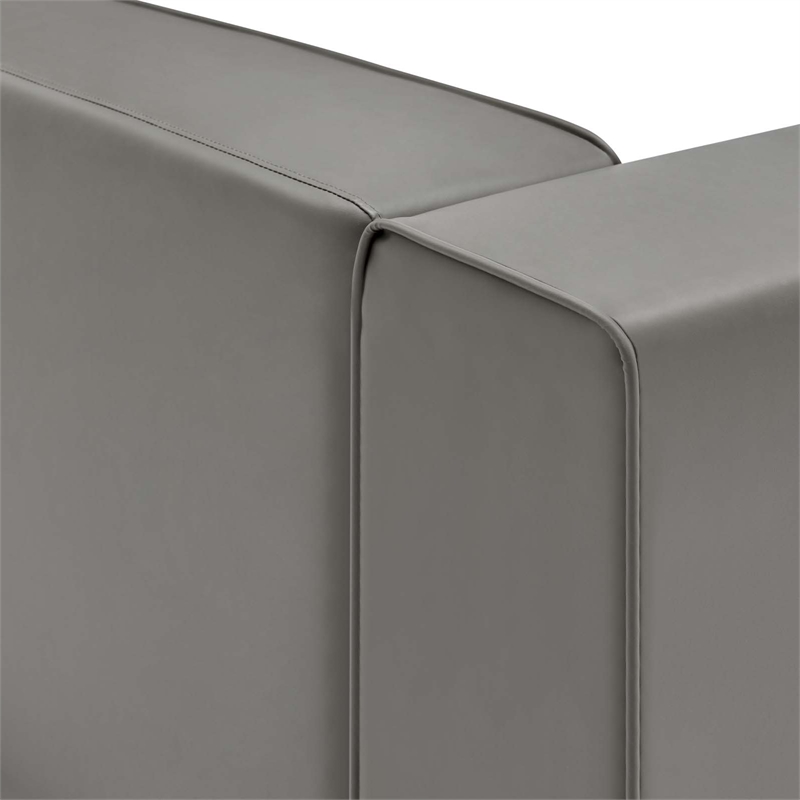 Maklaine Contemporary Faux Leather Right-Arm Chair in Gray Finish