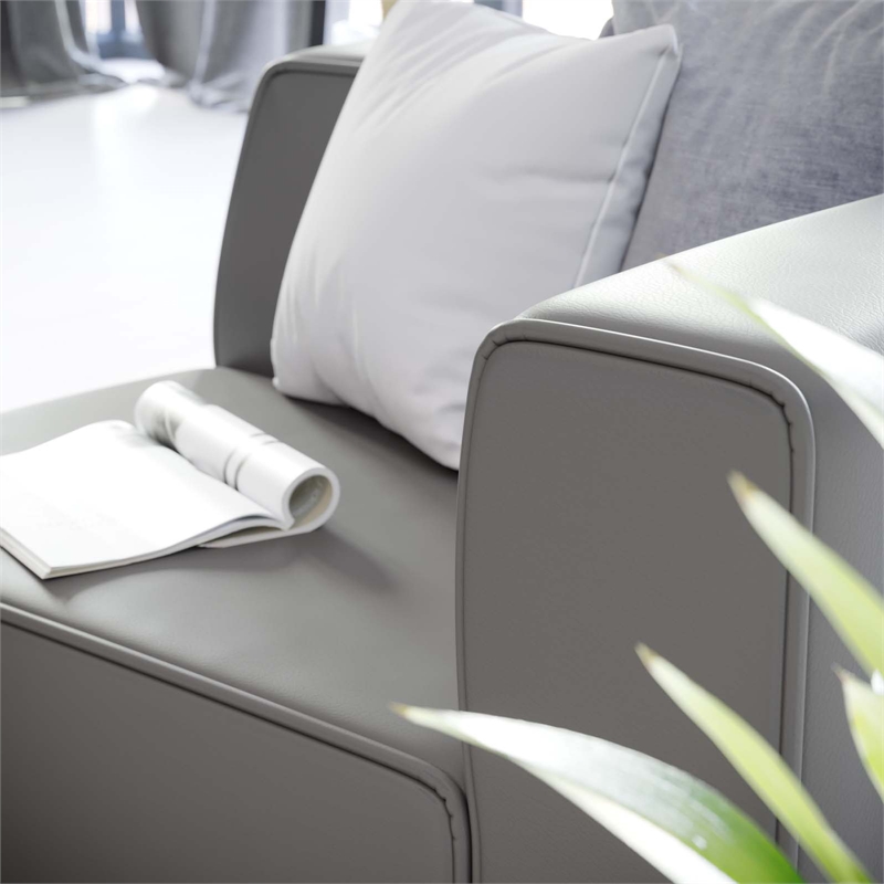 Maklaine Contemporary Faux Leather Right-Arm Chair in Gray Finish