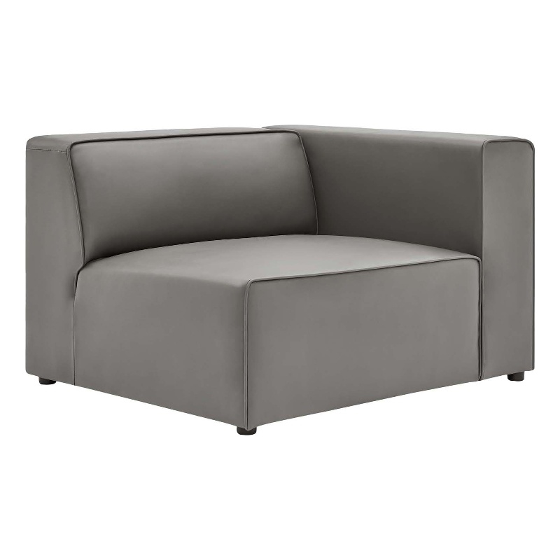 Maklaine Contemporary Faux Leather Right-Arm Chair in Gray Finish