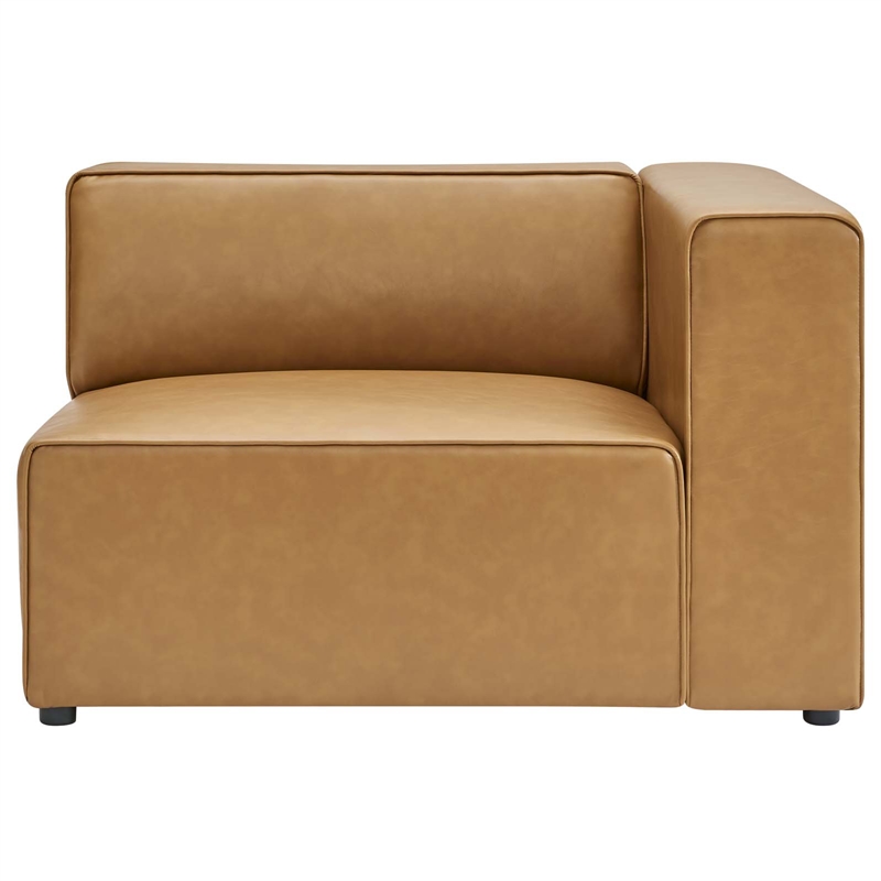 Maklaine Contemporary Faux Leather Right-Arm Chair in Tan Finish