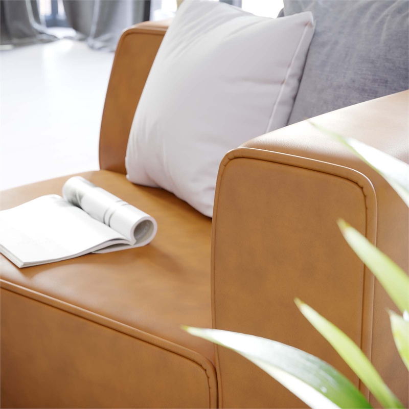 Maklaine Contemporary Faux Leather Right-Arm Chair in Tan Finish