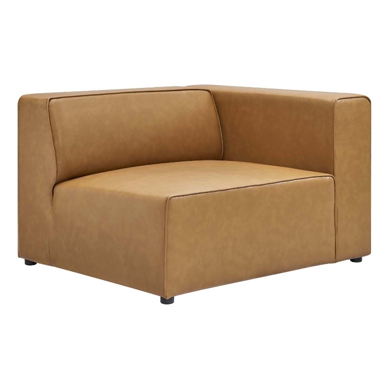 Maklaine Contemporary Faux Leather Right-Arm Chair in Tan Finish