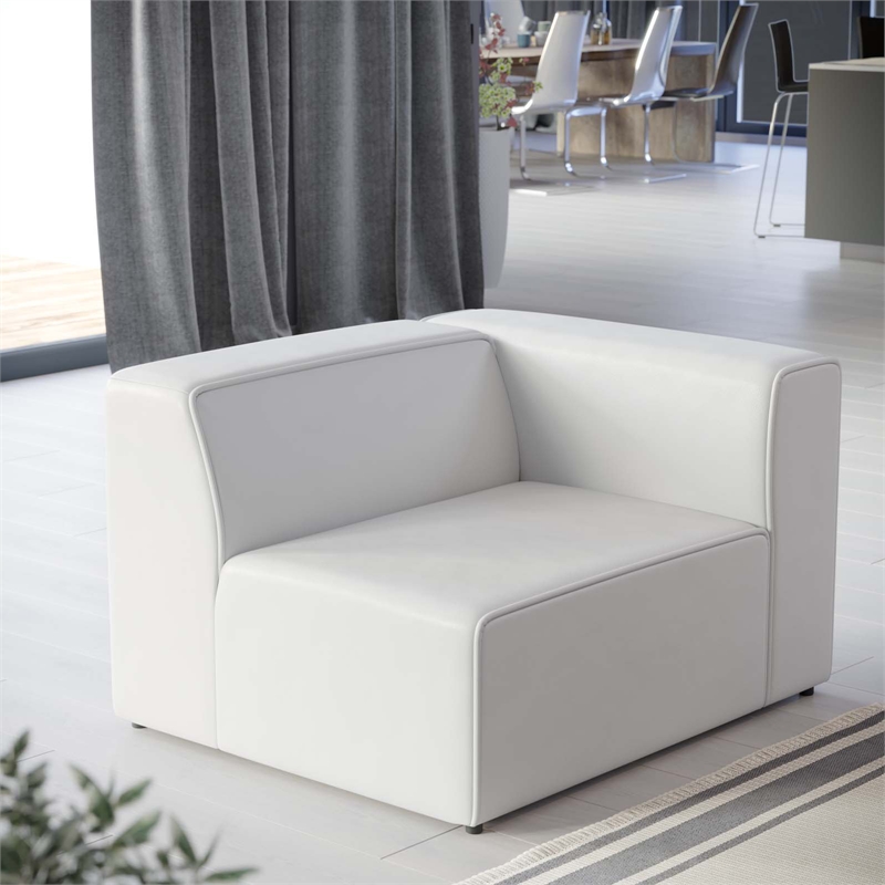 Maklaine Modern Faux Leather Right-Arm Chair in White Finish