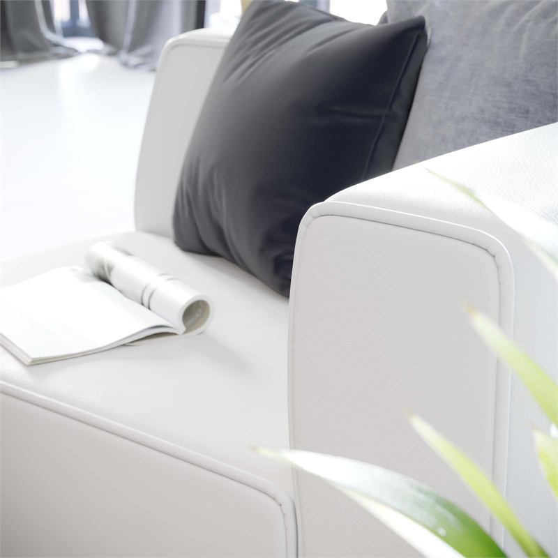 Maklaine Modern Faux Leather Right-Arm Chair in White Finish