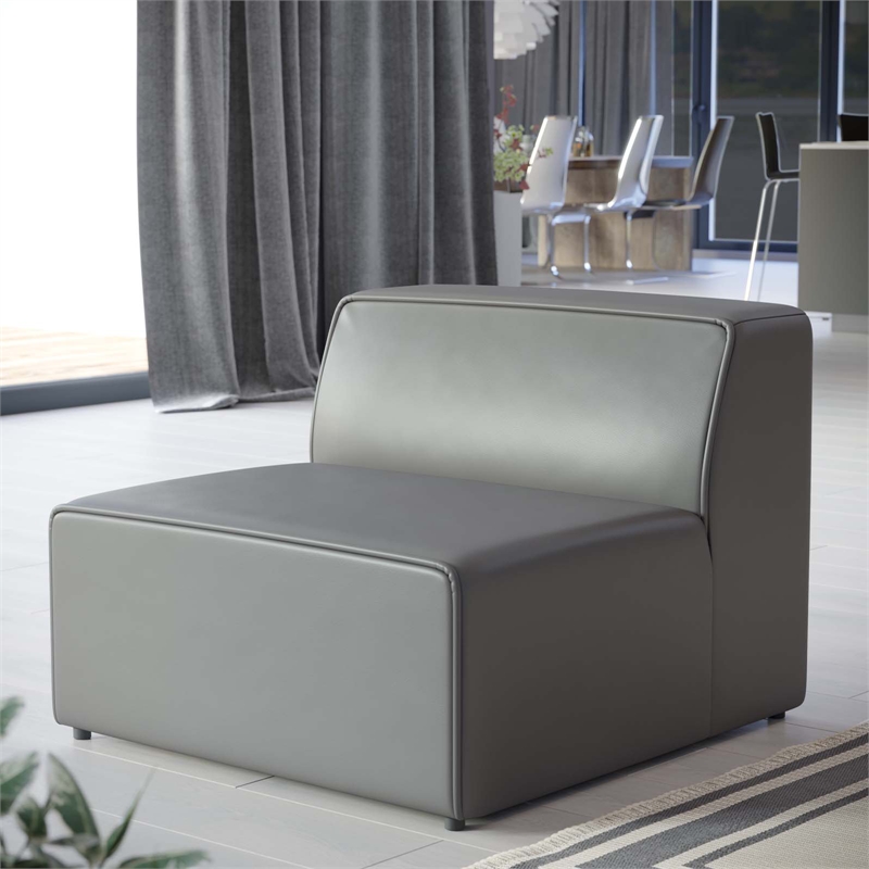 Maklaine Contemporary Faux Leather Armless Chair in Gray Finish