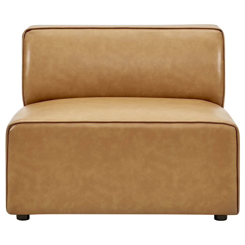 Maklaine Contemporary Faux Leather Armless Chair in Tan Finish