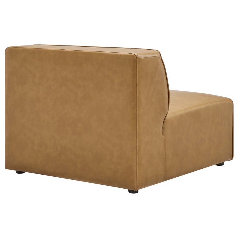 Maklaine Contemporary Faux Leather Armless Chair in Tan Finish