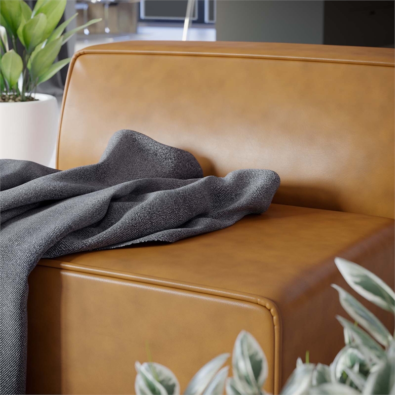 Maklaine Contemporary Faux Leather Armless Chair in Tan Finish