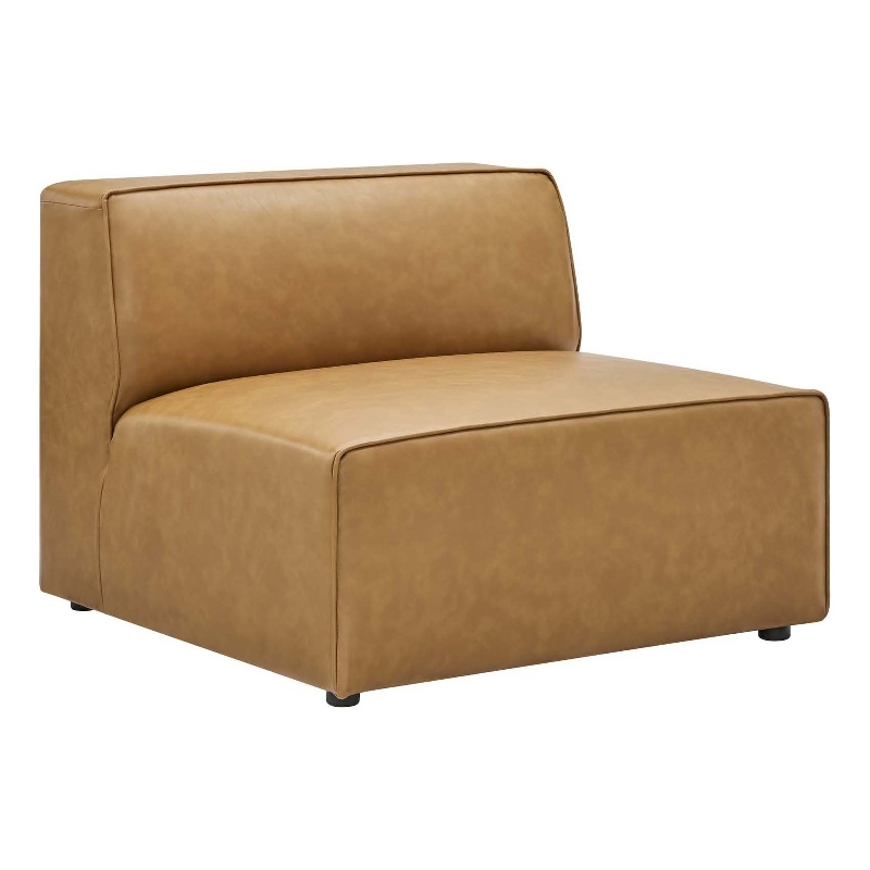 Maklaine Contemporary Faux Leather Armless Chair in Tan Finish