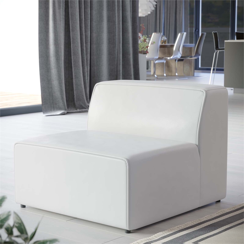 Maklaine Contemporary Faux Leather Armless Chair in White Finish