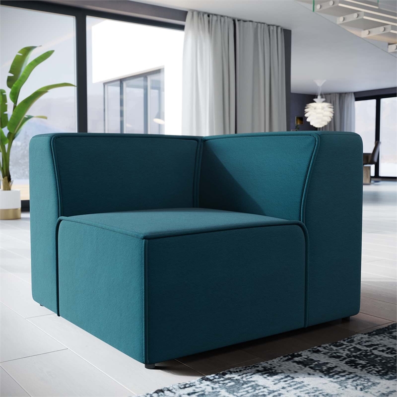 Maklaine Contemporary Polyester Fabric Sofa Corner Chair in Blue