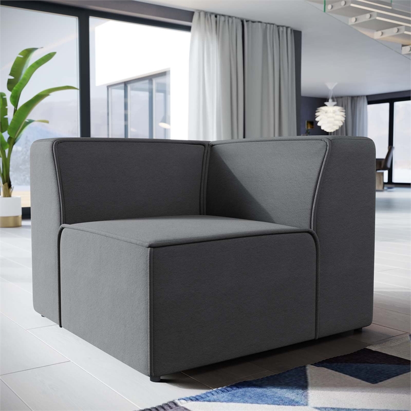 Maklaine Contemporary Polyester Fabric Sofa Corner Chair in Gray