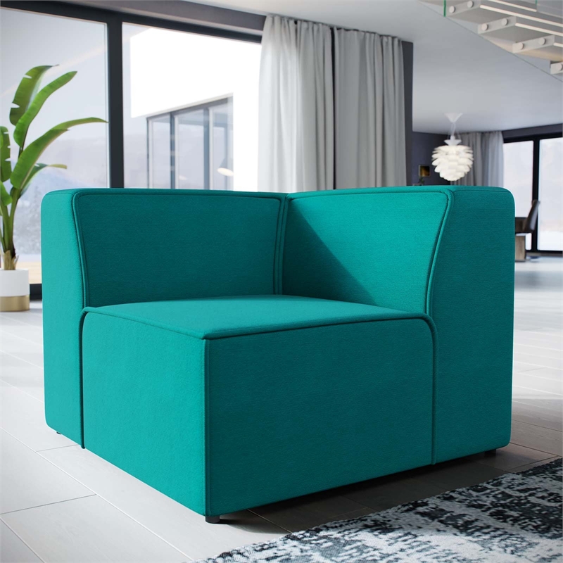 Maklaine Modern Polyester Fabric Sofa Corner Chair in Teal Blue