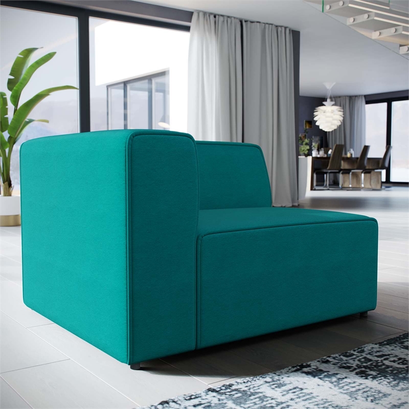 Maklaine Modern Polyester Fabric Left-Facing Sofa Chair in Teal Blue