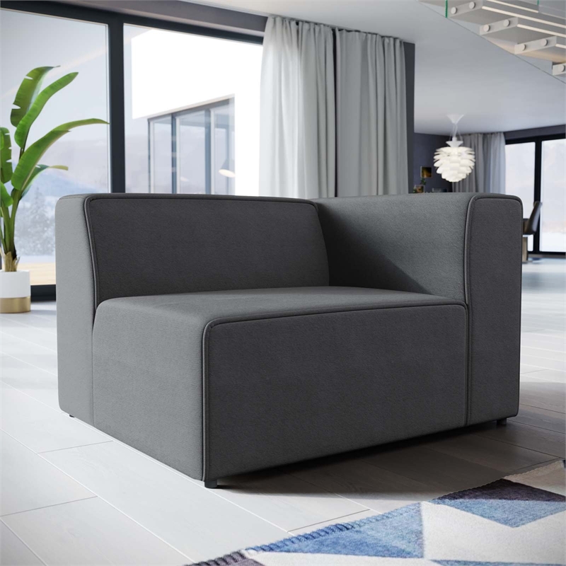 Maklaine Modern Polyester Fabric Right-Facing Sofa Chair in Gray