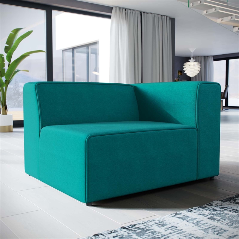 Maklaine Modern Polyester Fabric Right-Facing Sofa Chair in Teal Blue