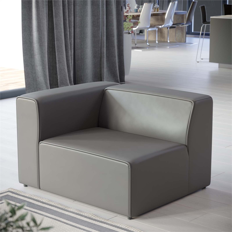 Maklaine Contemporary Faux Leather Left-Arm Chair in Gray Finish