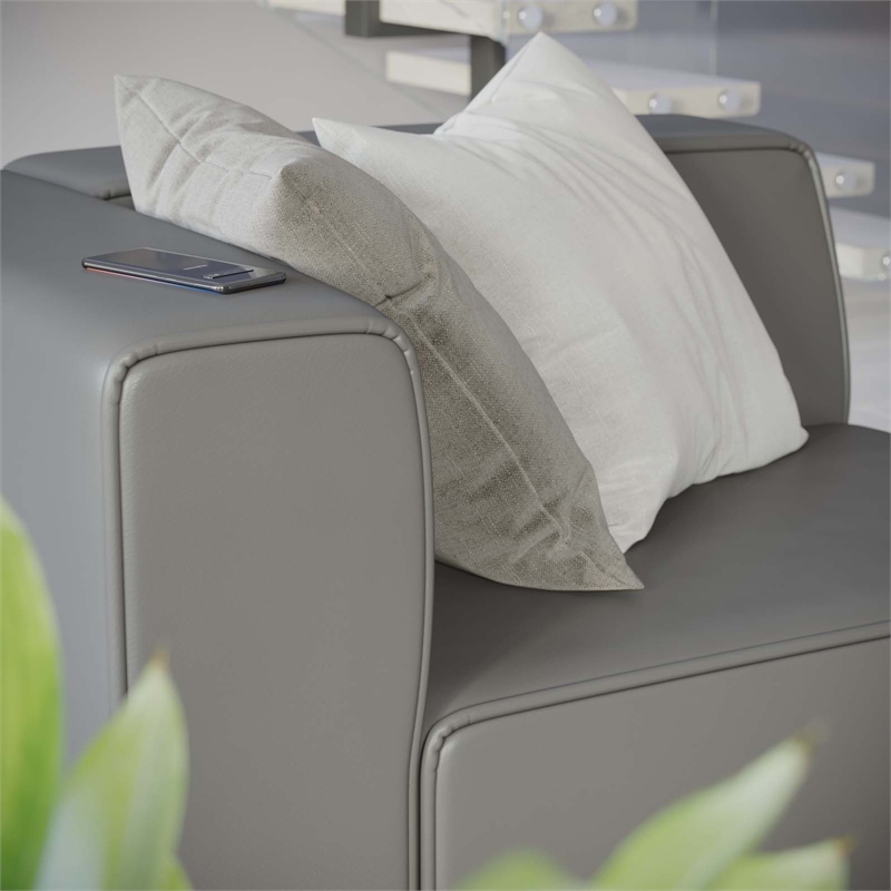 Maklaine Contemporary Faux Leather Left-Arm Chair in Gray Finish