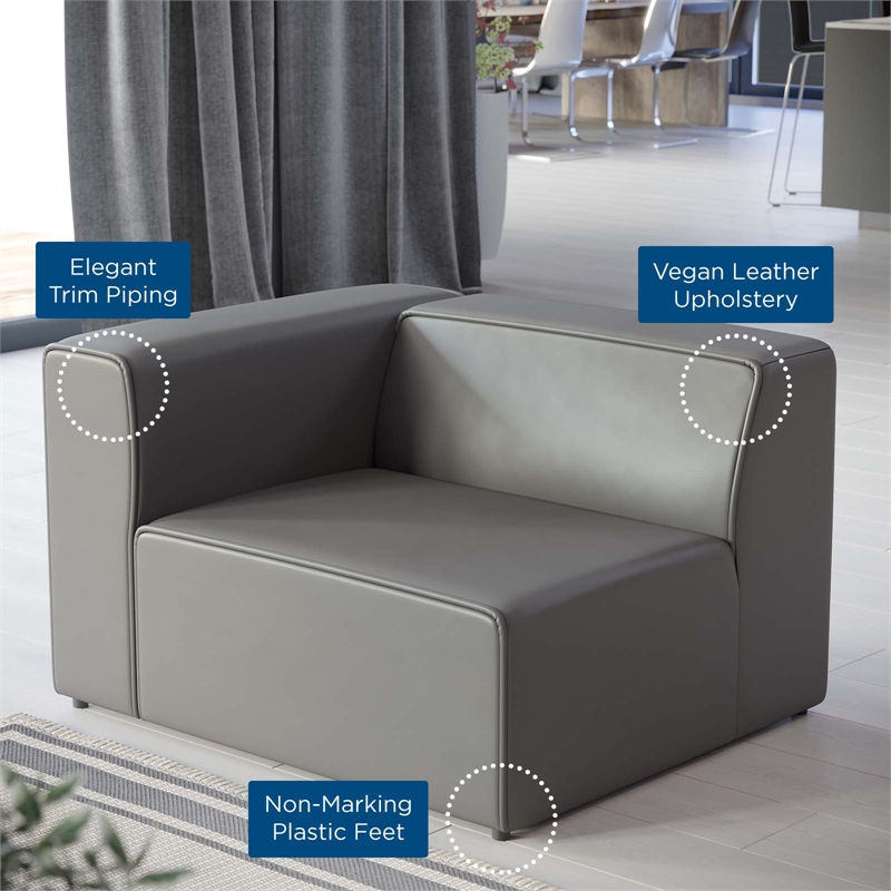 Maklaine Contemporary Faux Leather Left-Arm Chair in Gray Finish