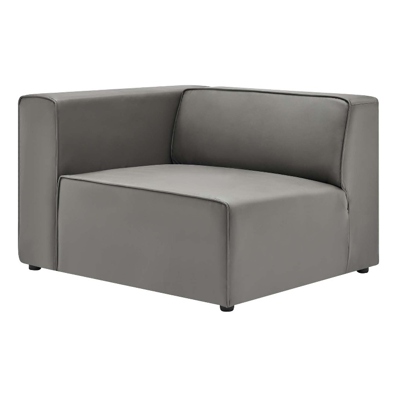 Maklaine Contemporary Faux Leather Left-Arm Chair in Gray Finish