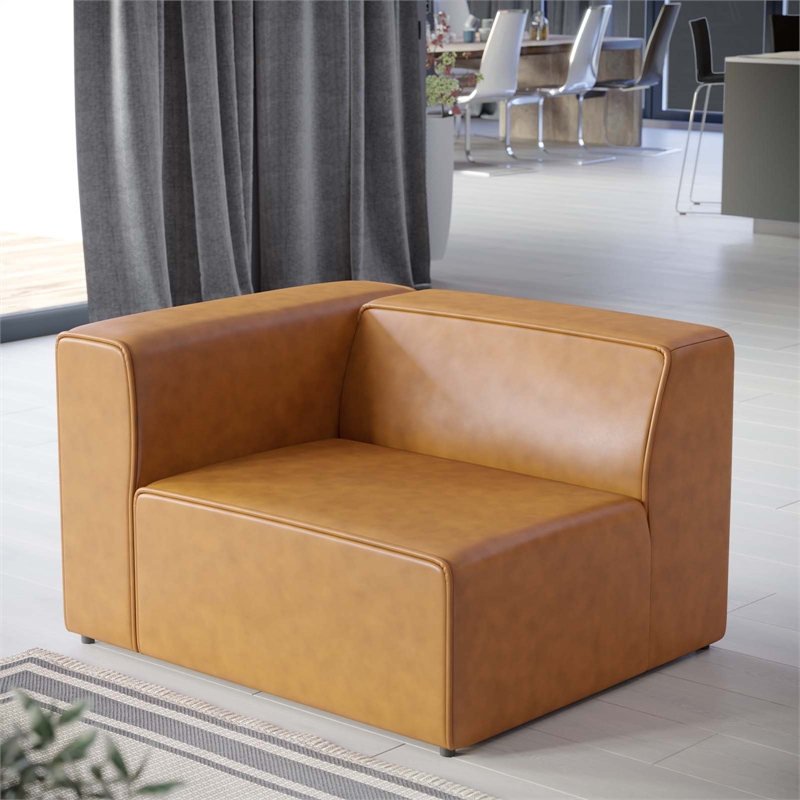 Maklaine Contemporary Faux Leather Left-Arm Chair in Tan Finish