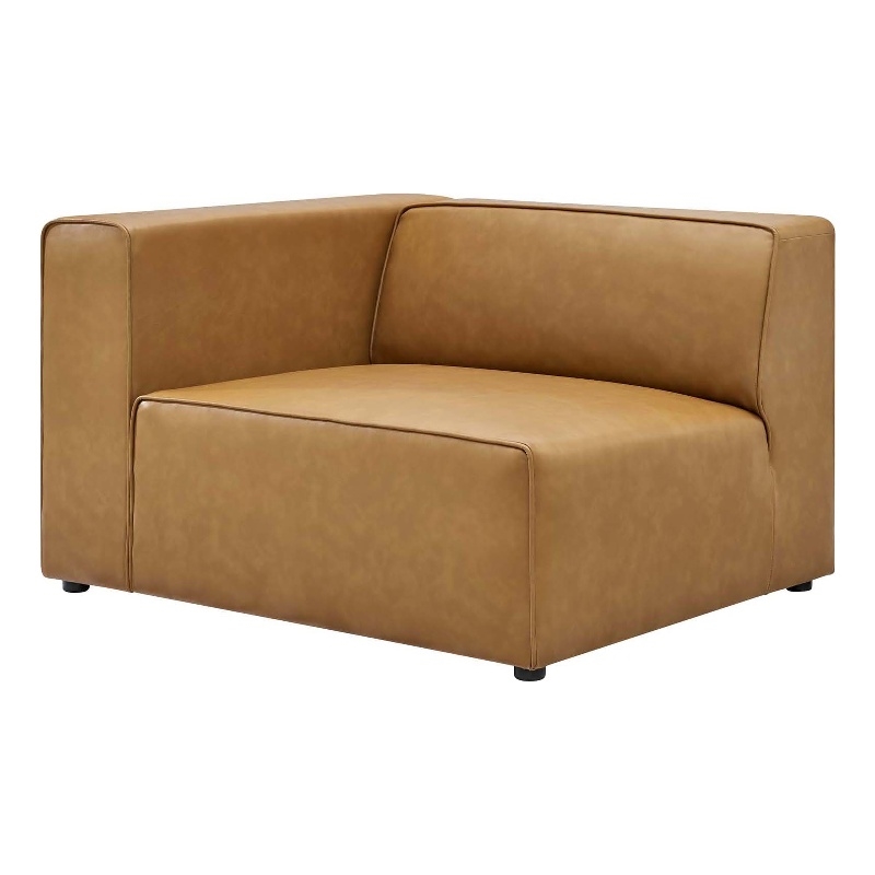 Maklaine Contemporary Faux Leather Left-Arm Chair in Tan Finish