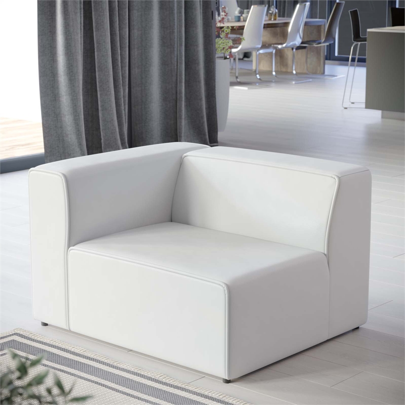 Maklaine Contemporary Faux Leather Left-Arm Chair in White Finish