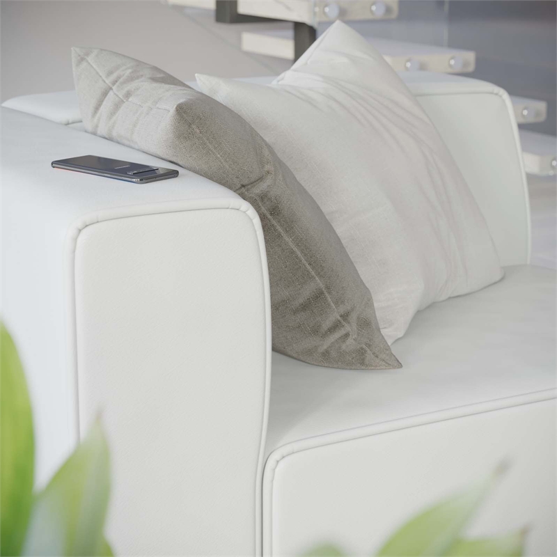 Maklaine Contemporary Faux Leather Left-Arm Chair in White Finish