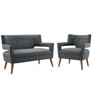 Maklaine Modern Fabric Upholstered Armchair Set in Gray (Set of 2)