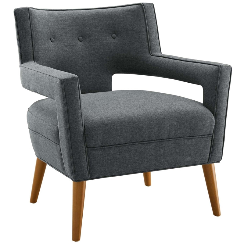 Maklaine Modern Fabric Upholstered Armchair Set in Gray (Set of 2)