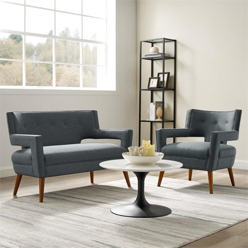 Maklaine Modern Fabric Upholstered Armchair Set in Gray (Set of 2)