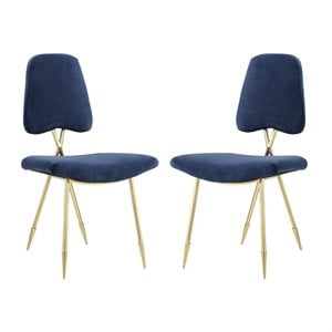Maklaine 19&quot Modern Velvet Polyester Dining Side Chair in Navy (Set of 2)
