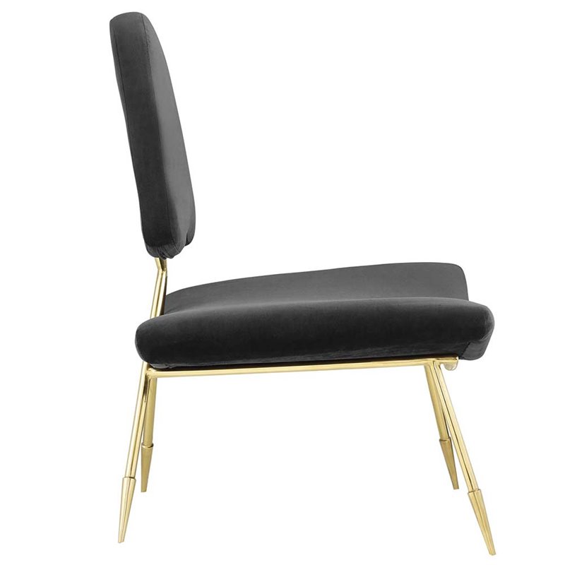 Maklaine Contemporary Performance Velvet Lounge Chair in Black and Gold