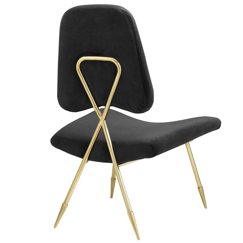 Maklaine Contemporary Performance Velvet Lounge Chair in Black and Gold